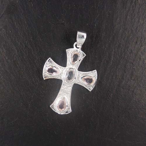 Rosenquarz Anhänger Kreuz