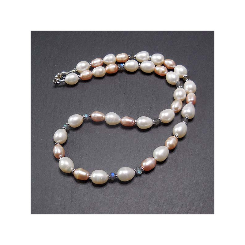 Süßwasserperlenkette mit Labradorit und Silber