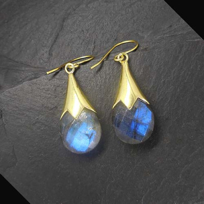 Labradorit Ohrringe Tropfen Vergoldet