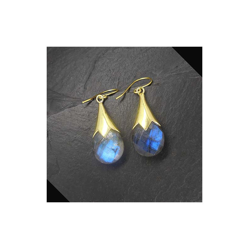 Labradorit Ohrringe Tropfen Vergoldet