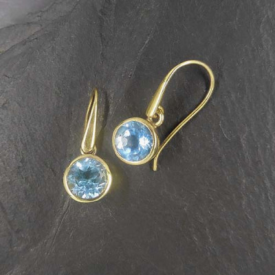 Blautopas Ohrringe Rund Vergoldet