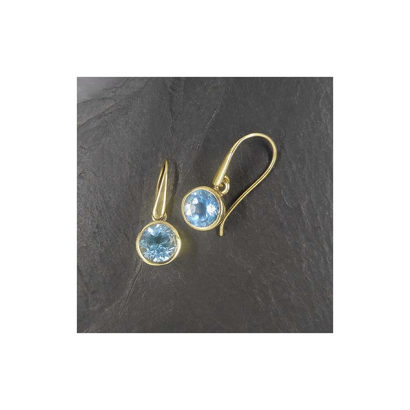 Blautopas Ohrringe Rund Vergoldet