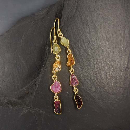 Turmalin Ohrringe Bunt Vergoldet