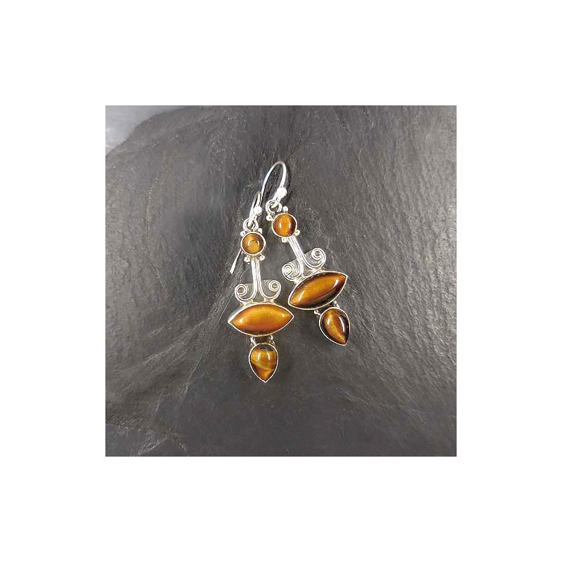Tigerauge Ohrringe mit 3 Steinen