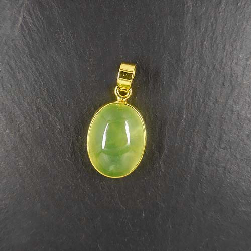 Prehnit Anhänger Oval Vergoldet