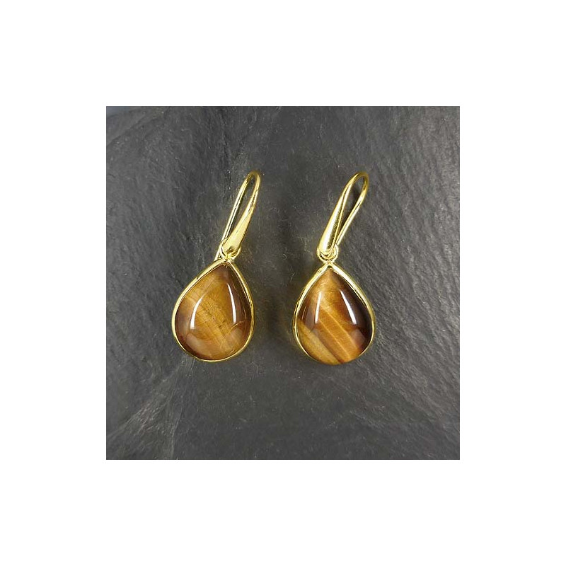 Tigerauge Ohrringe Tropfen Vergoldet