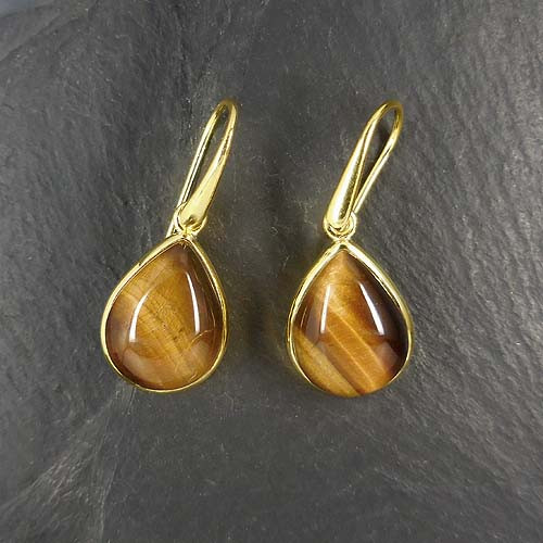 Tigerauge Ohrringe Tropfen Vergoldet