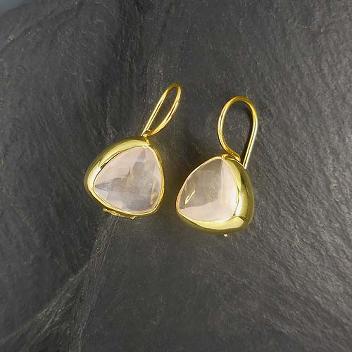 Rosenquarz Ohrringe Dreieck Vergoldet