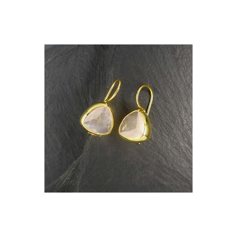 Rosenquarz Ohrringe Dreieck Vergoldet