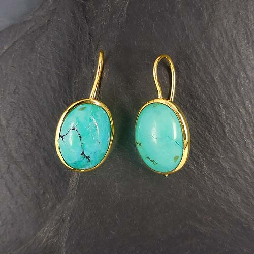 Türkis Ohrringe Oval Vergoldet