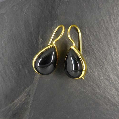 Onyx Ohrringe Tropfen Vergoldet
