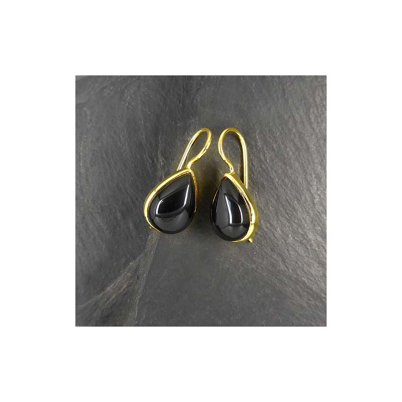 Onyx Ohrringe Tropfen Vergoldet