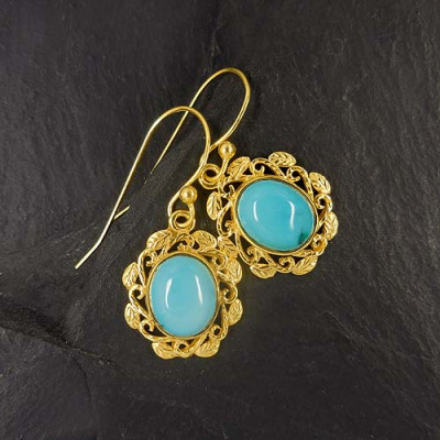 Türkis Ohrringe Oval Vergoldet
