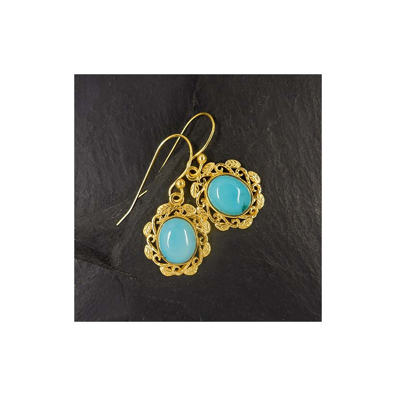 Türkis Ohrringe Oval Vergoldet