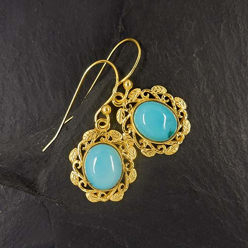 Türkis Ohrringe Oval Vergoldet