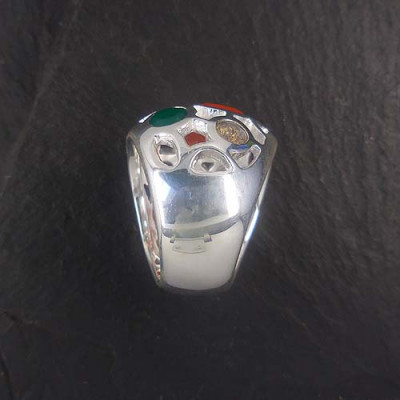 Karneol Ring mit Amethyst, Granat, Labradorit und grünem Achat