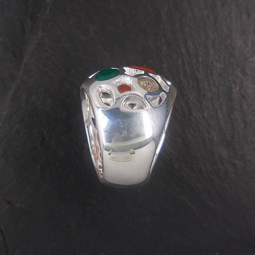 Karneol Ring mit Amethyst, Granat, Labradorit und grünem Achat