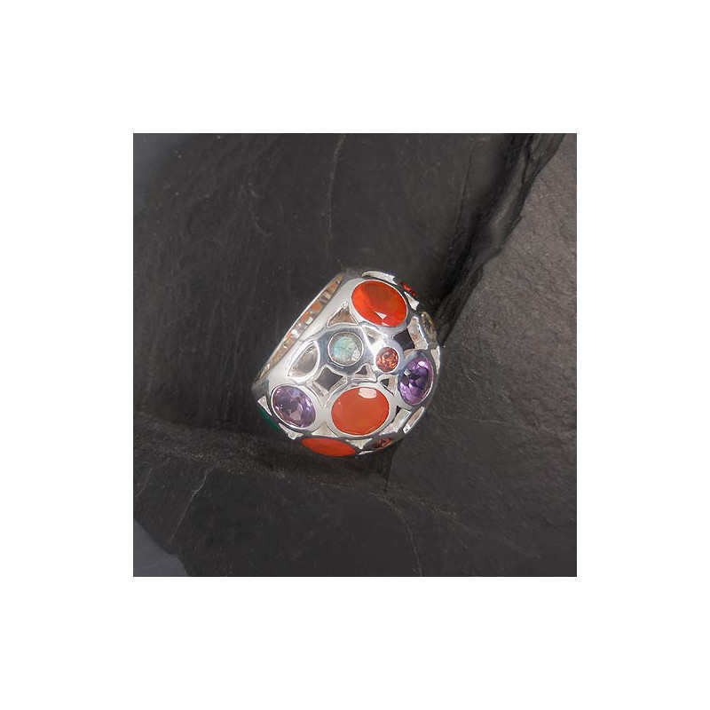 Karneol Ring mit Amethyst, Granat, Labradorit und grünem Achat