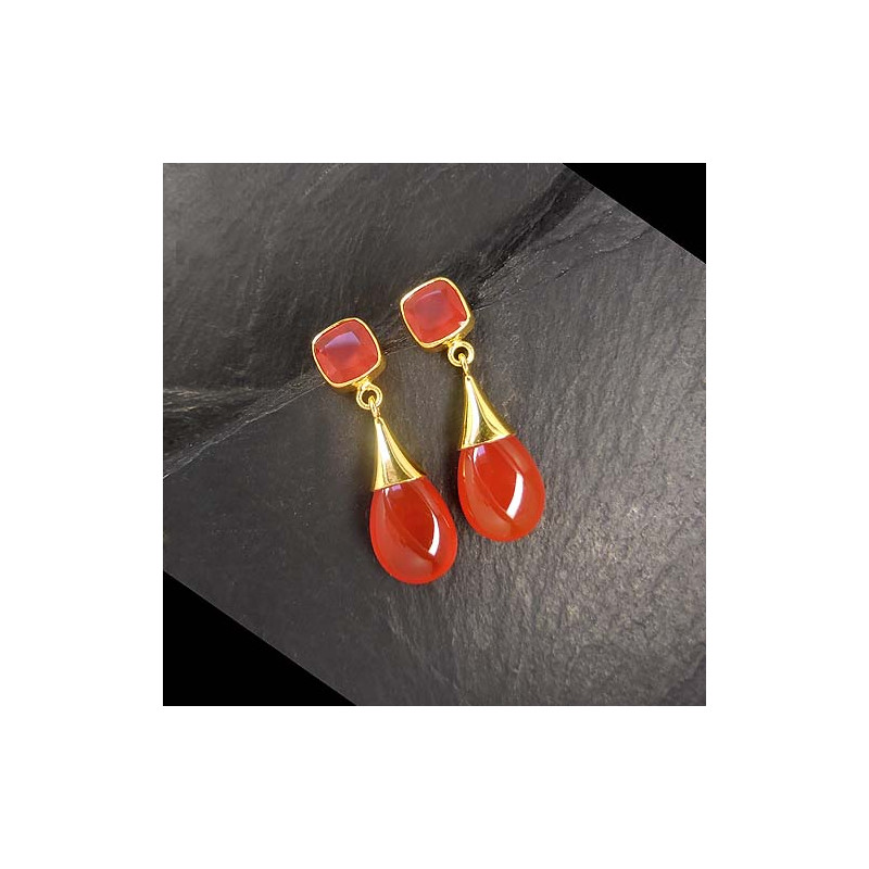 Karneol Ohrringe 2 Steine Vergoldet