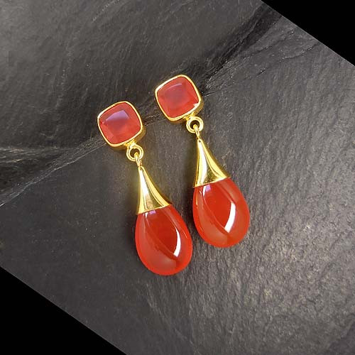 Karneol Ohrringe 2 Steine Vergoldet