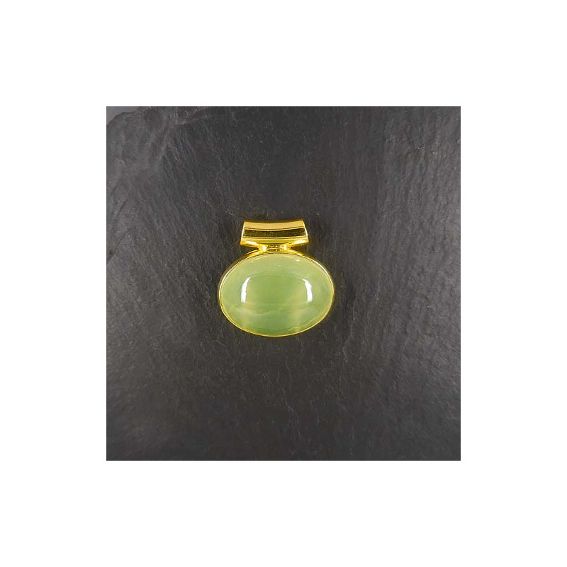 Prehnit Anhänger Oval Vergoldet