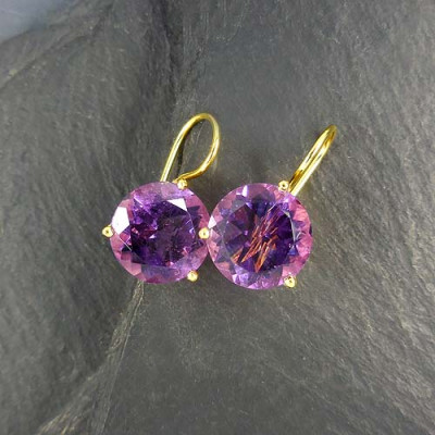 Amethyst Ohrringe Rund Vergoldet