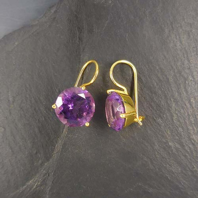 Amethyst Ohrringe Rund Vergoldet