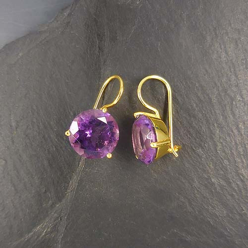 Amethyst Ohrringe Rund Vergoldet
