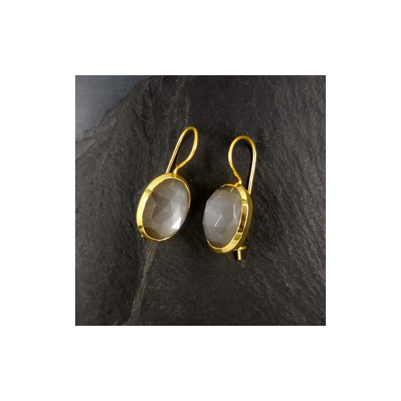 Graue Mondstein Ohrringe Facettiert Vergoldet