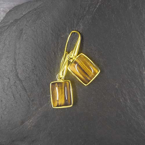 Tigerauge Ohrringe Eckig Vergoldet