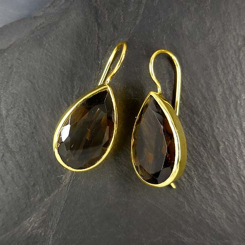 Rauchquarz Ohrringe Tropfen Vergoldet