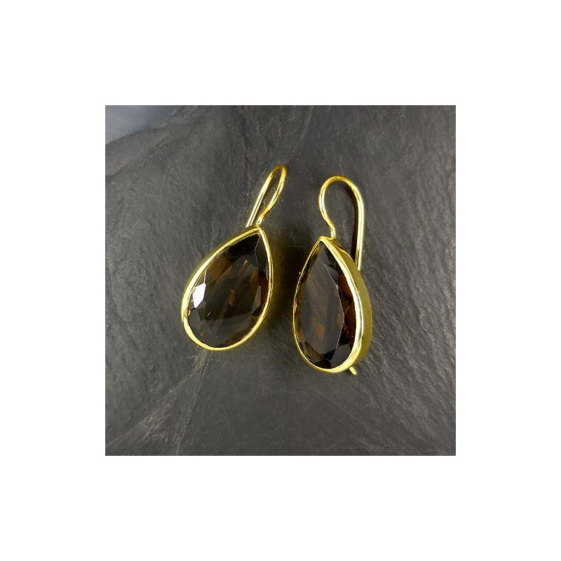 Rauchquarz Ohrringe Tropfen Vergoldet