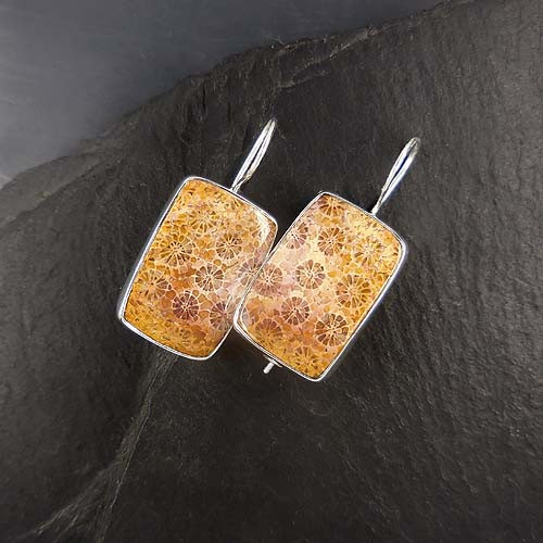 Fossile Koralle Ohrringe Eckig