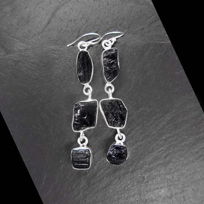 Schwarze Turmalin Ohrringe Lang