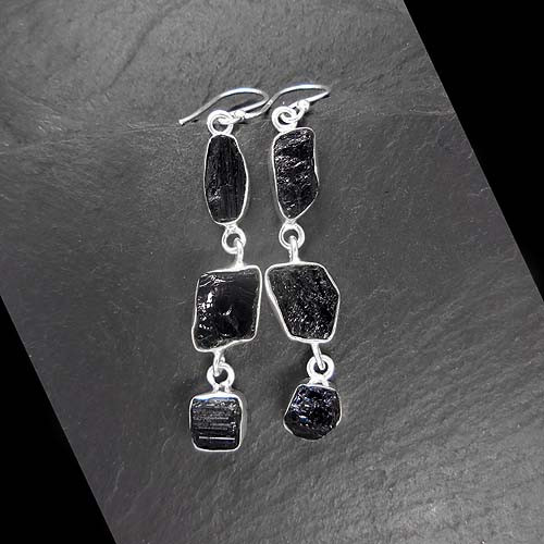 Schwarze Turmalin Ohrringe Lang