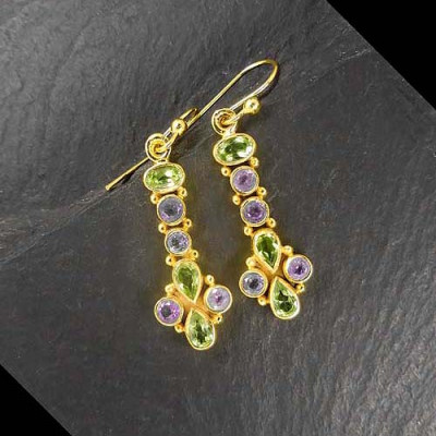 Amethyst Ohrringe mit Peridot Vergoldet