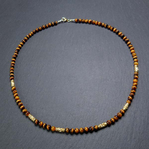 Tigerauge Kette mit Goldelementen
