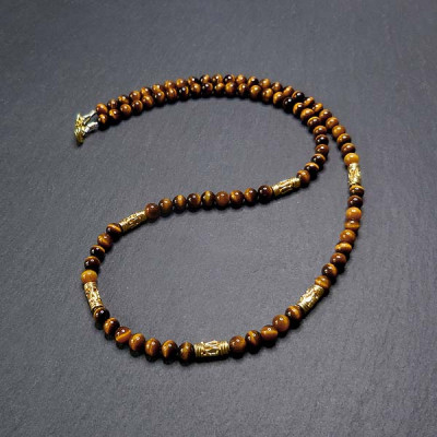 Tigerauge Kette mit Goldelementen