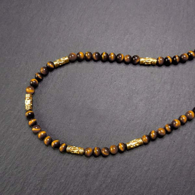 Tigerauge Kette mit Goldelementen