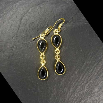 Onyx Ohrringe 2 Steine Vergoldet
