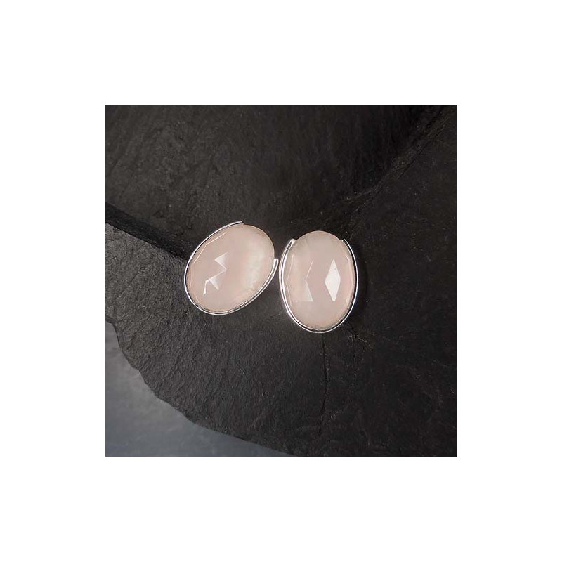 Rosenquarz Ohrstecker Oval Facettiert