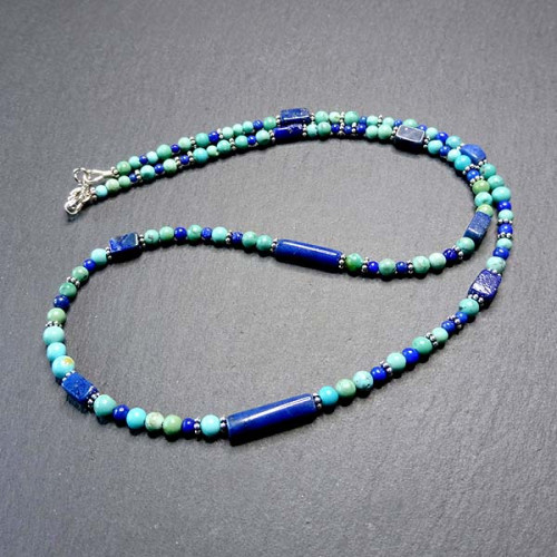 Türkiskette mit Lapis Lazuli- und Silberperlen