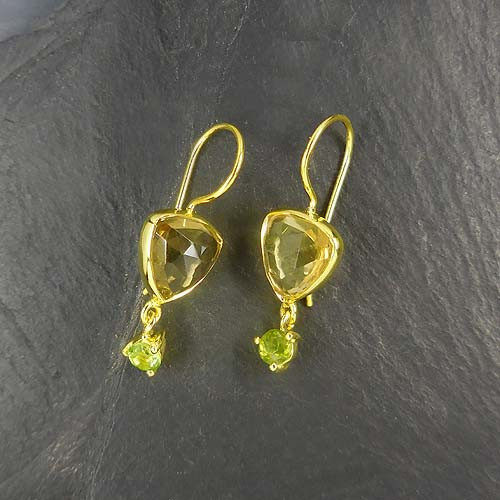 Rauchquarz Ohrringe mit Peridot Vergoldet