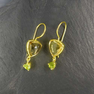 Rauchquarz Ohrringe mit Peridot Vergoldet