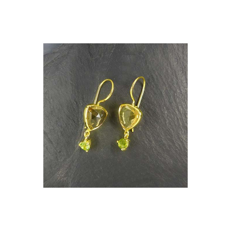 Rauchquarz Ohrringe mit Peridot Vergoldet