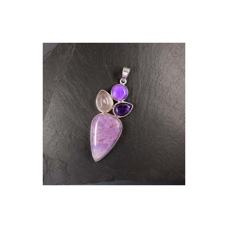 Sugilith Anhänger mit Rosenquarz und Amethyst