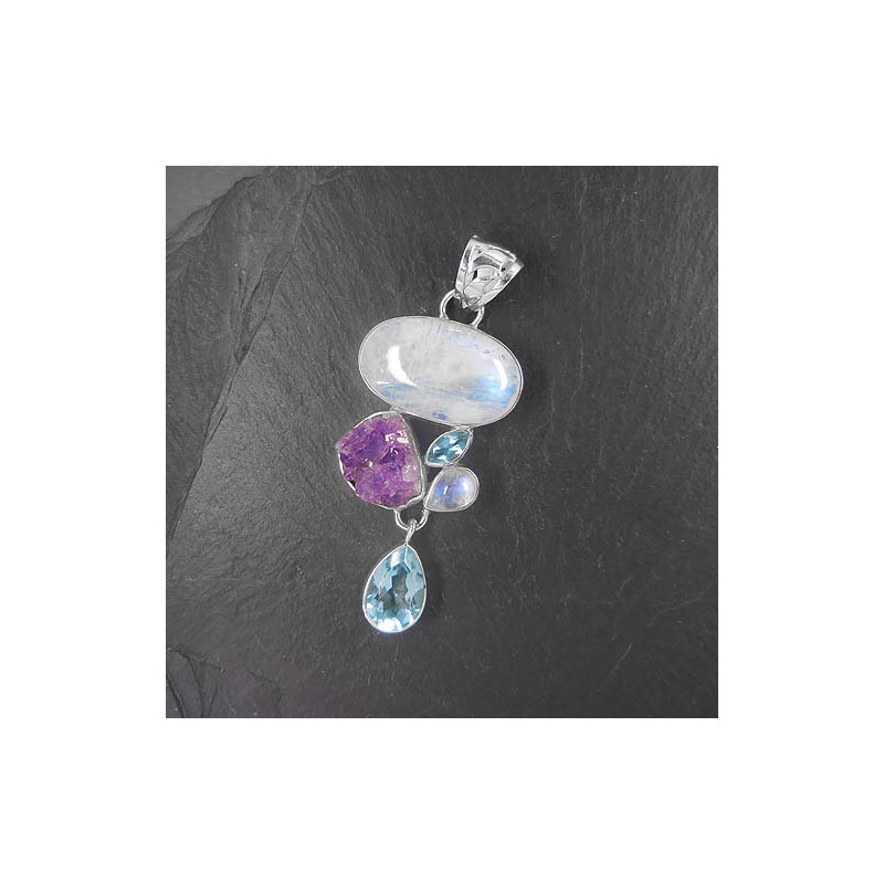 Mondsteinanhänger mit Amethyst und Blautopas