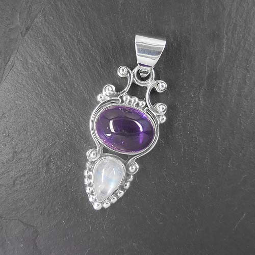 Amethyst Anhänger mit Mondstein