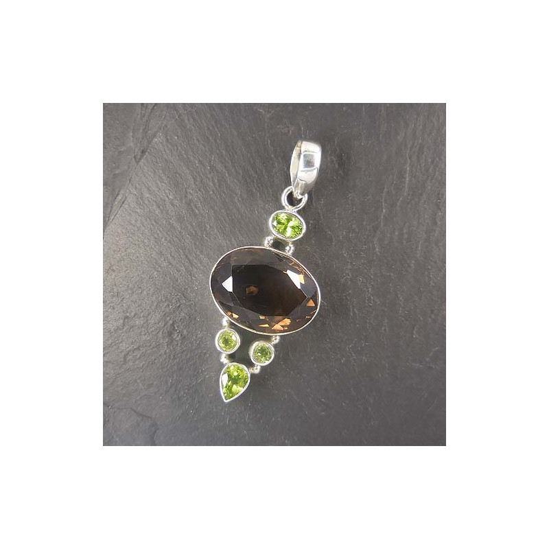 Rauchquarz Anhänger mit Peridot (VA5)