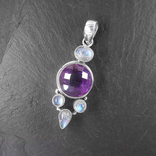 Anhänger mit Amethyst und Mondstein (VA 5 Steine)